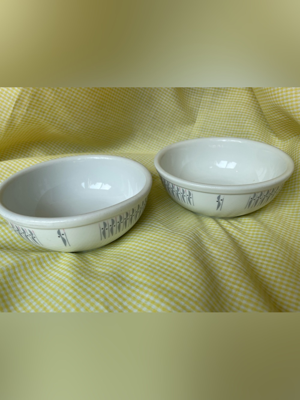 Pair of small vintage regent bowls made in Czechia grey and white